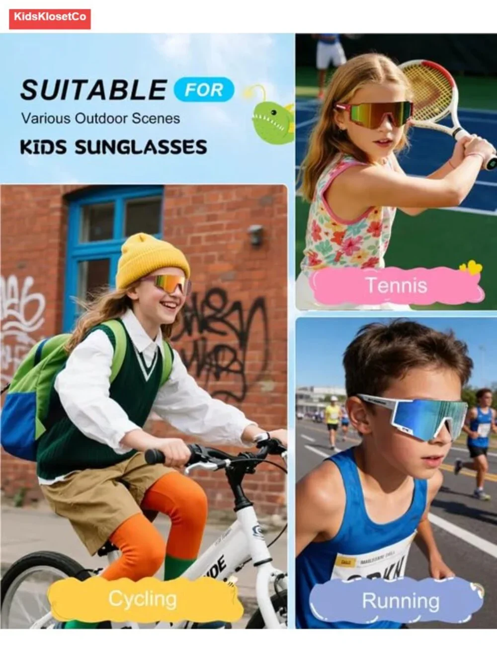 3 Pack Kids Sports Sunglasses UV400 Lightweight Durable